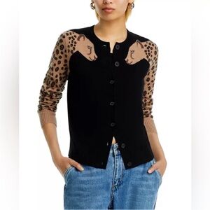 Aqua Cashmere Leopard Cardigan